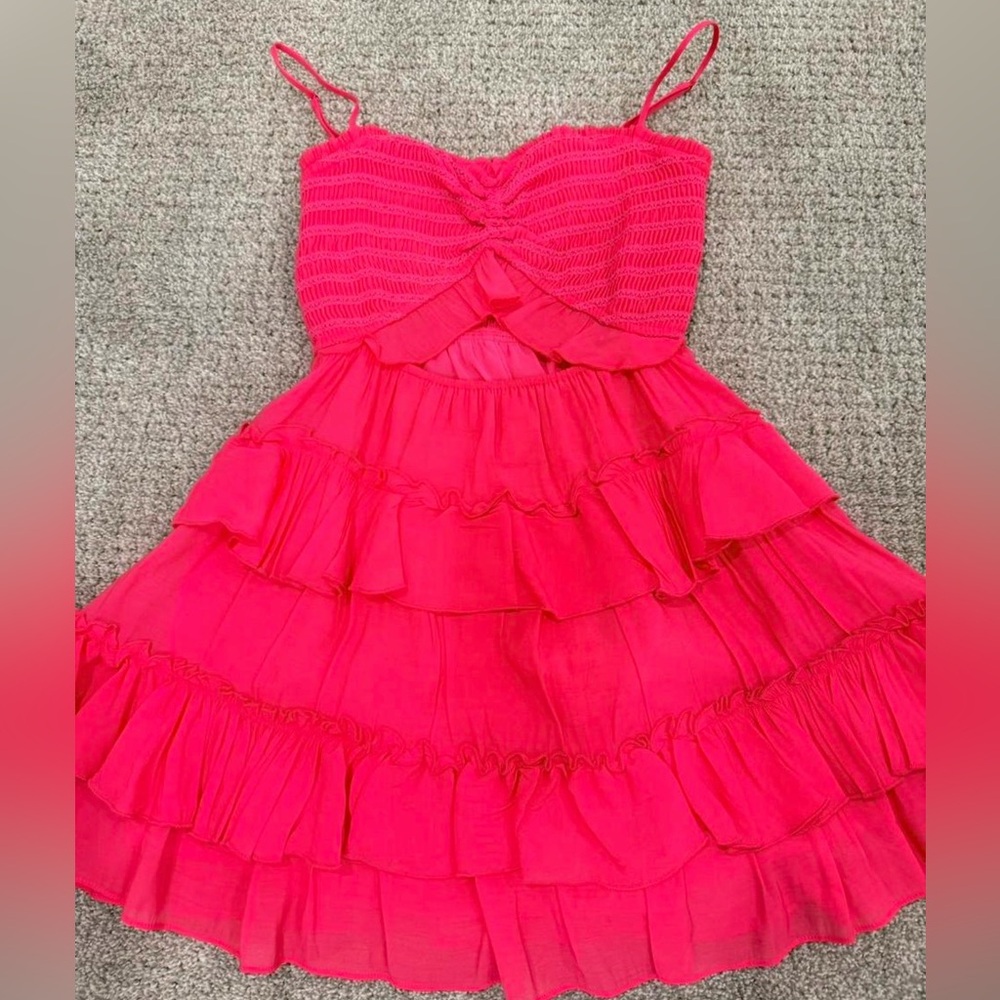 Lush- Bright Pink Ruffle Mini Dress with Cutout